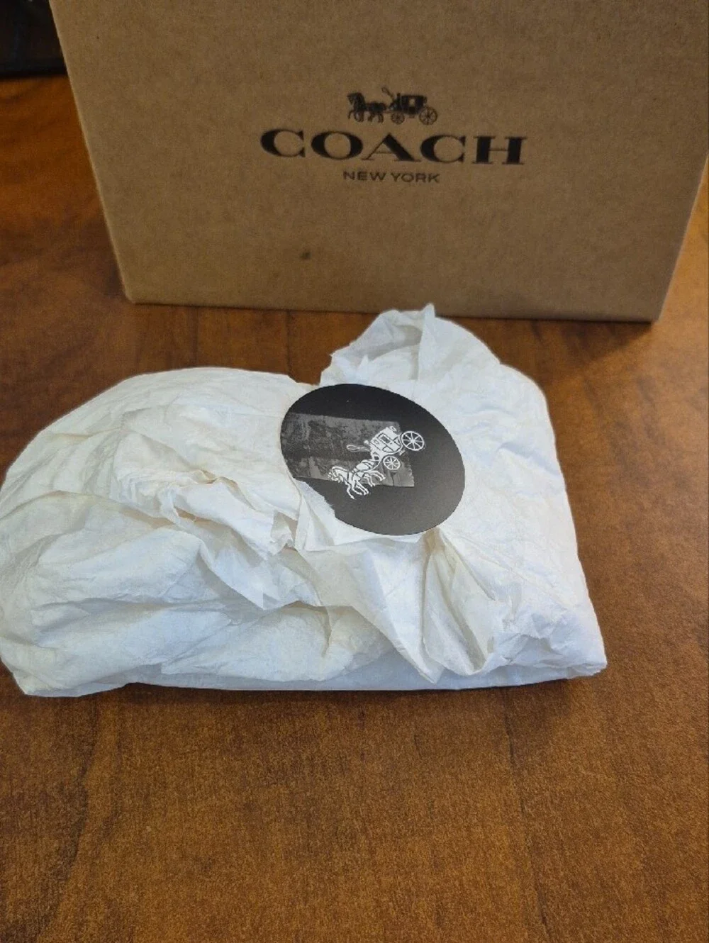 Coach Tan and Black Signature Luggage Tag In Coach Box